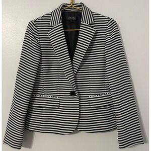 Kasper Womens Black White Striped Single Button Blazer Jacket Size 6